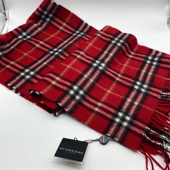 Burberry Classic Red Plaid Cashmere Scarf - Picture 3 of 3